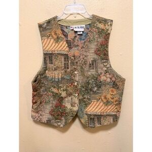 On The Verge Tapestry Vest Women XL French Countryside Village Floral Print